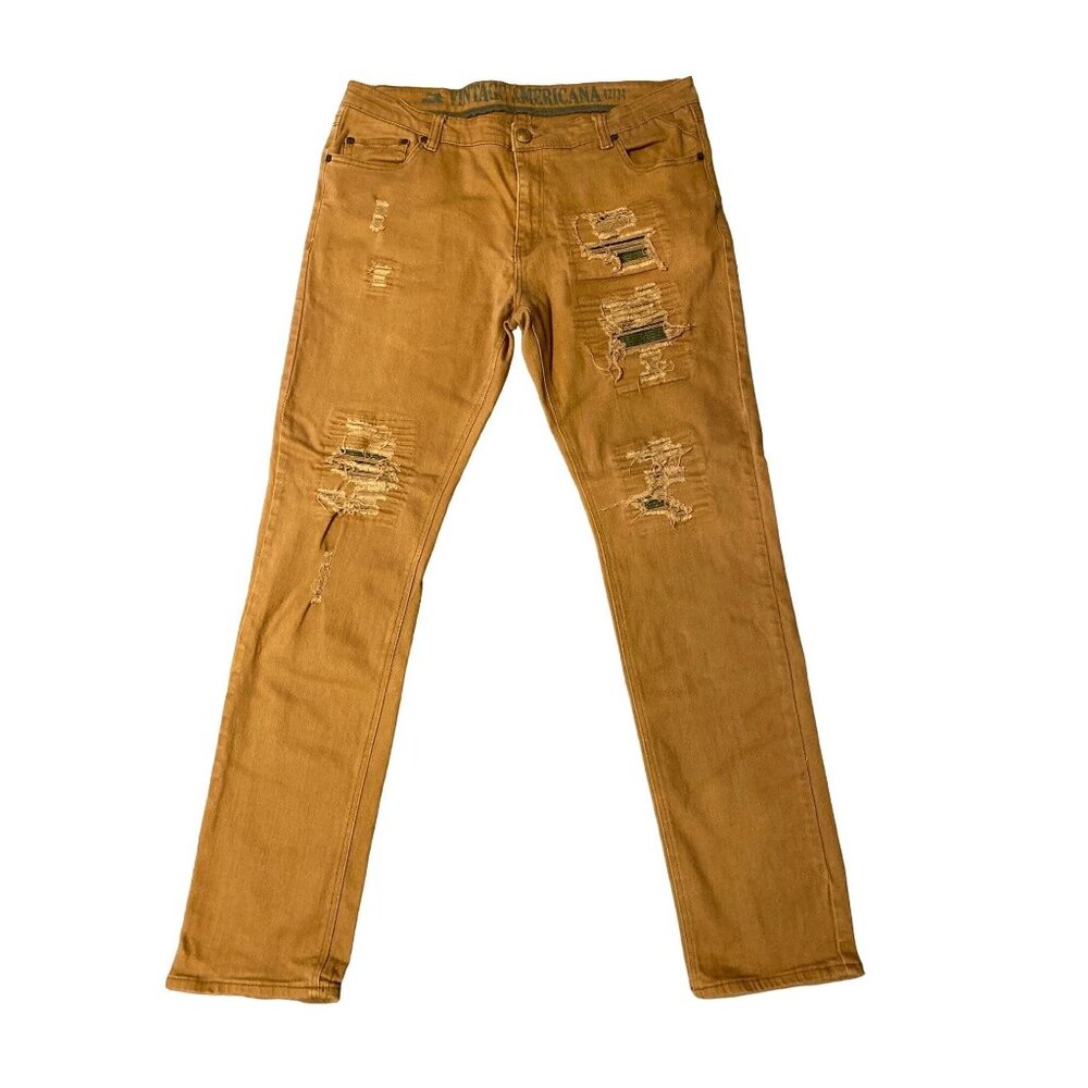 Vintage Americana Men's Mustard Yellow Distressed Jeans Size 42